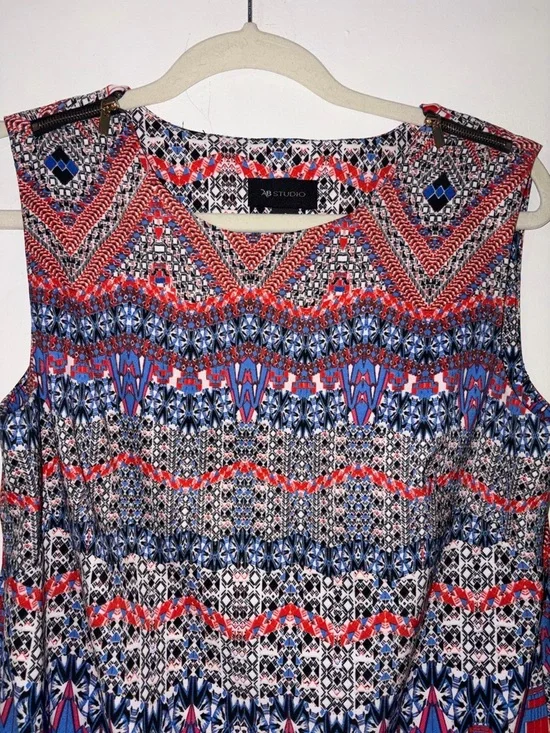 AB Studio Sleeveless Midi Dress in Red, Blue & White - Picture 2 of 7